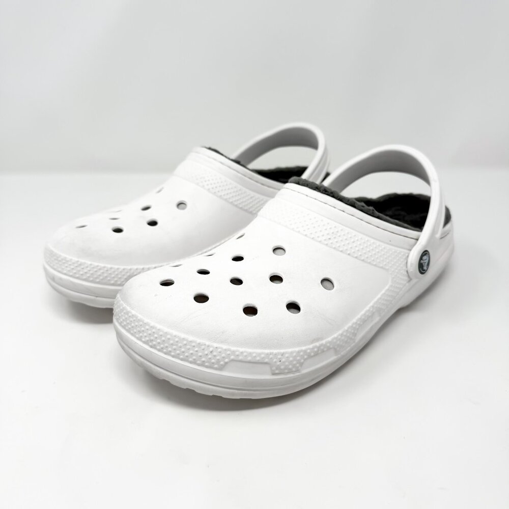 Crocs Classic Clogs Women's 10 / Men's 8 White Slip on Shoes Faux Fur Lining 203